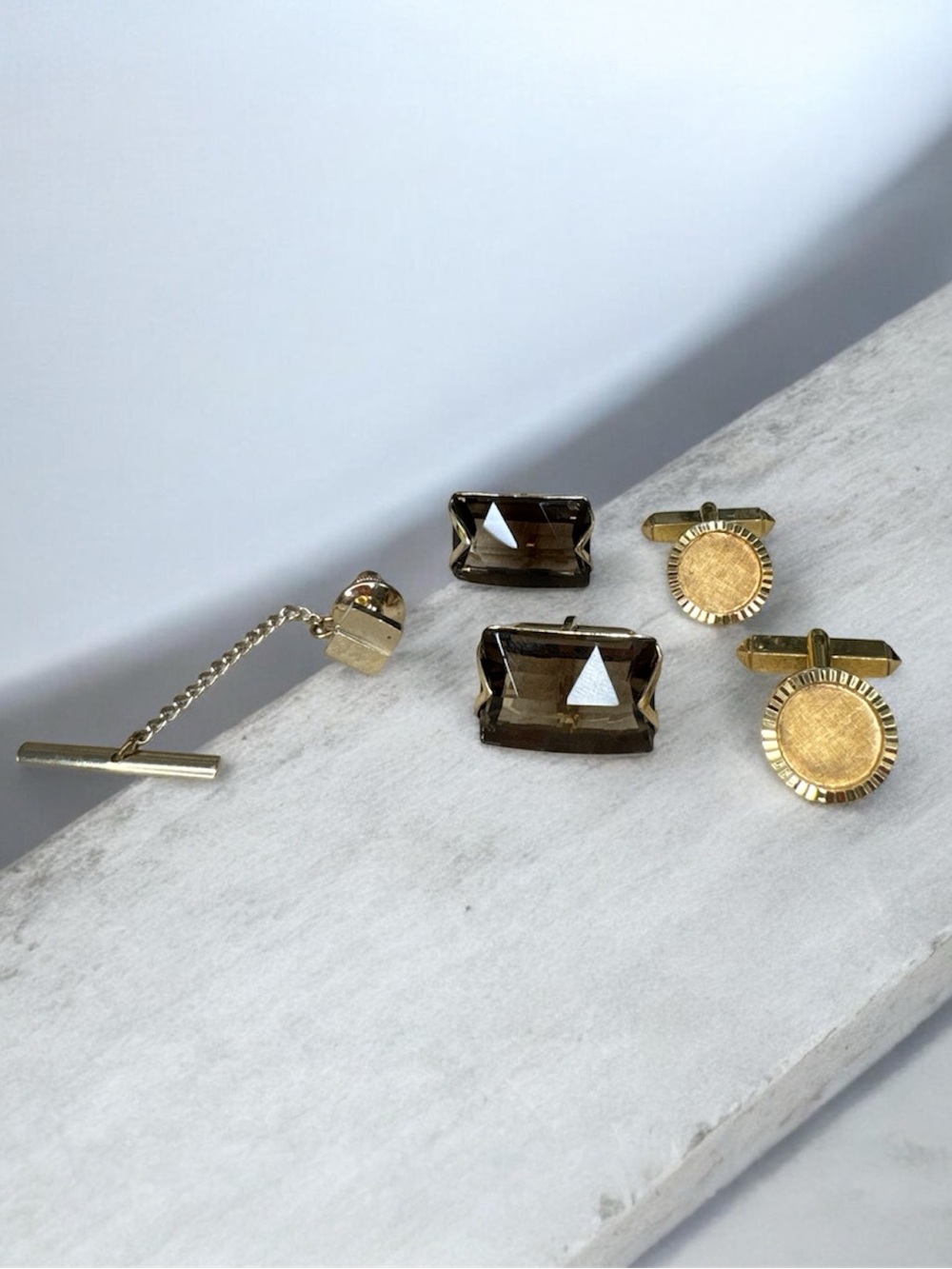 Vintage Gold Tone Cufflinks and Tie Tac set of 3